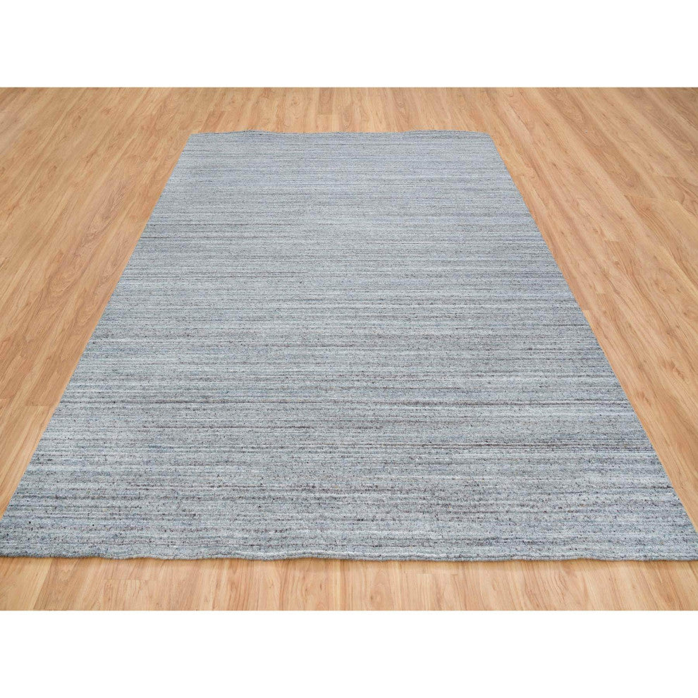 Arsenic Gray Hand Loomed Modern Striae Design Wool Oriental Rug, 8'1"x10'