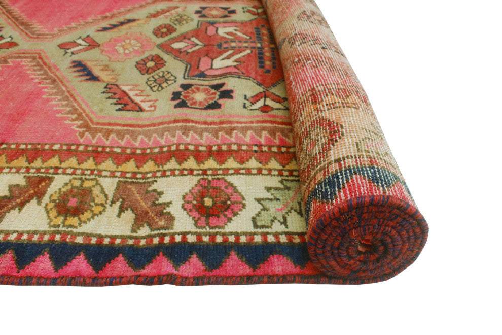 Fine Vintage Distressed Wazma Pink/Burgundy Runner, 3'9x10'0