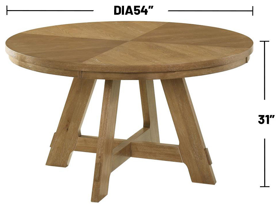 Round Wooden Dining Table With Cross Base, Brown Oak