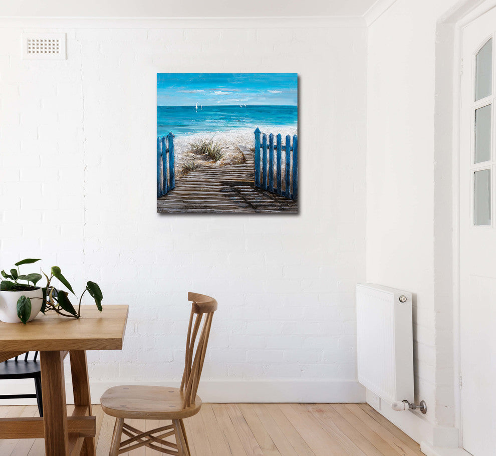 "A Hot Summer Day" Oil Painting prints on wrapped canvas, Beach Art, 40"x40"