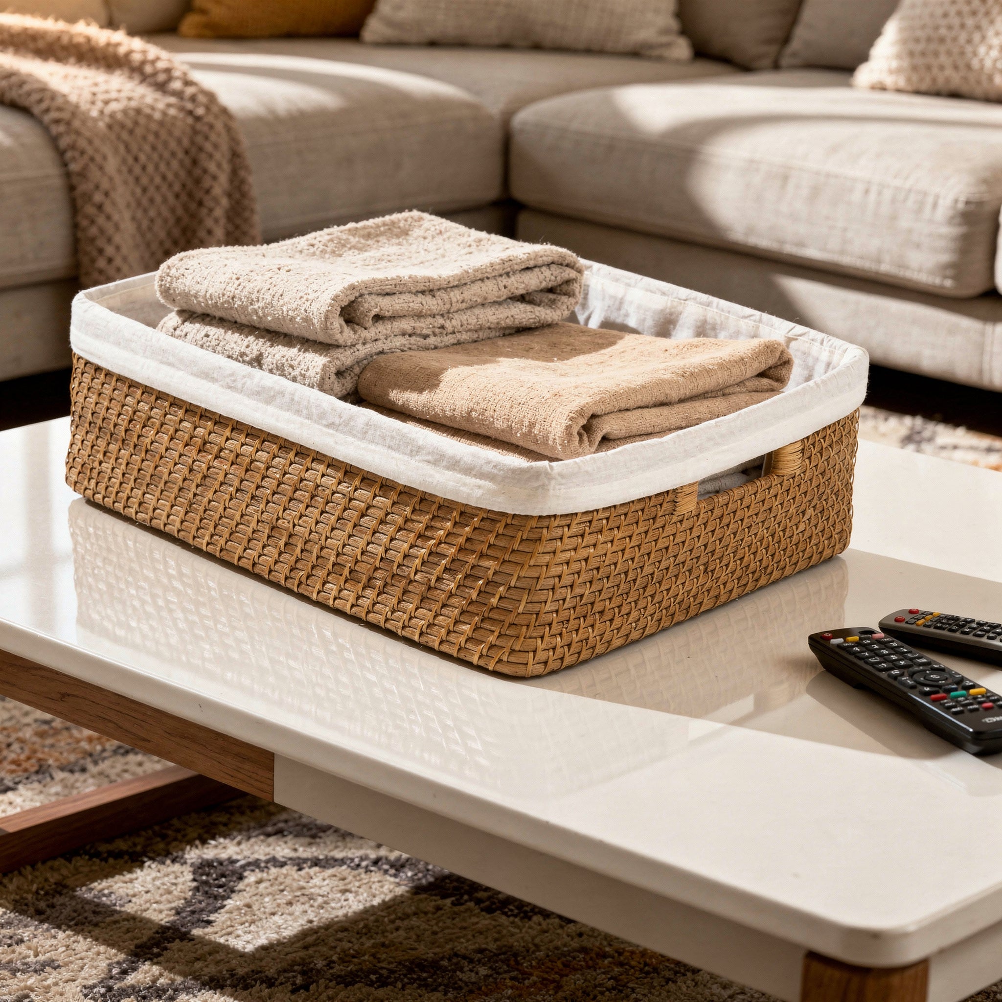 Laguna Rattan Shelf Basket With Liner, Honey Brown