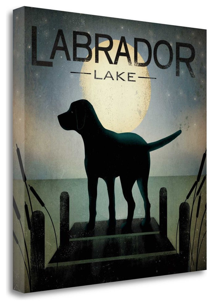 "Moonrise Black Dog - Labrador Lake" By Ryan Fowler, Gallery Wrap Canvas
