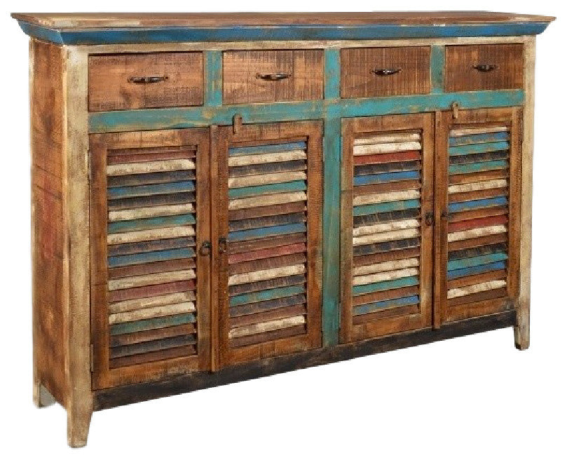 La Boca Rustic Distressed Solid Wood 4-Drawer 4-Door Sideboard