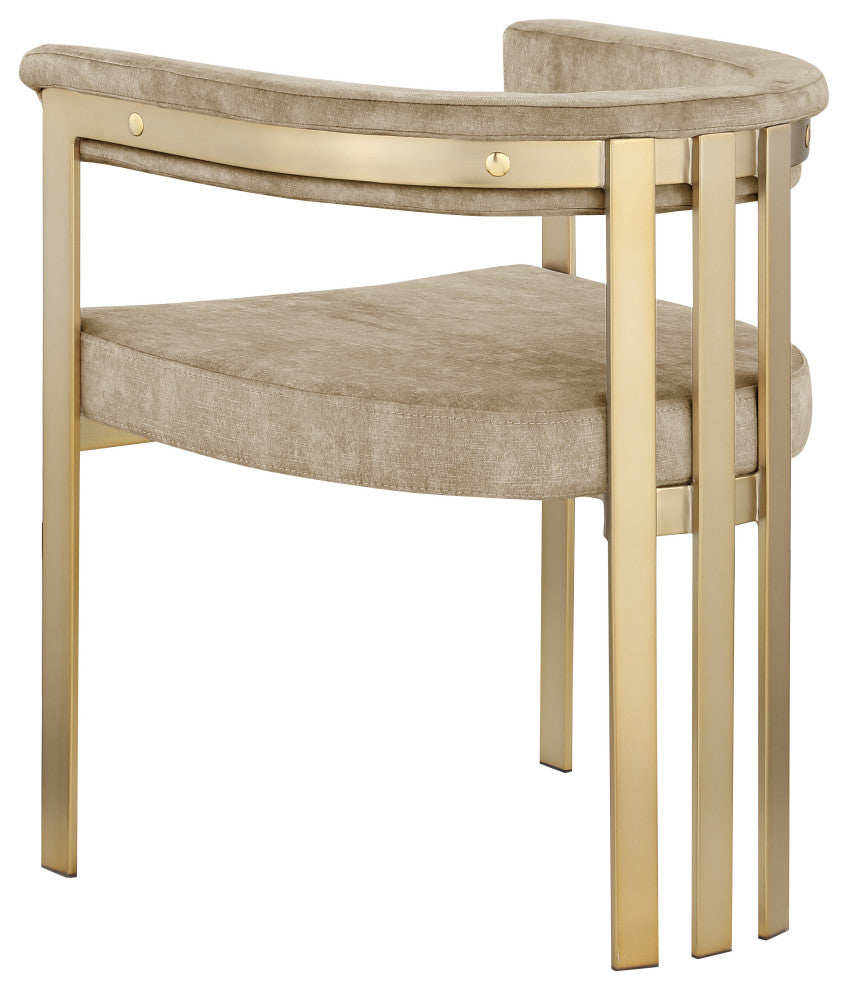 Marcello Upholstered Dining Chair, Beige, Velvet, Brushed Brass Finish