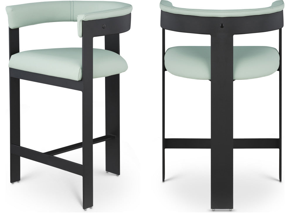 Romeo Upholstered Counter Stool, Set of 2, Green, Vegan Leather, Matte Black