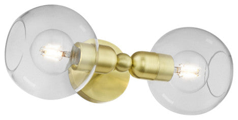 Downtown 2 Light Satin Brass Sphere Vanity Sconce