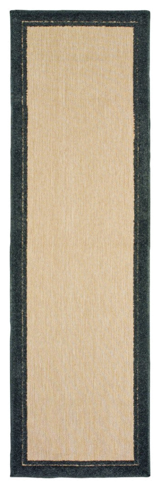 2' X 8' Beige and Black Indoor Outdoor Area Rug