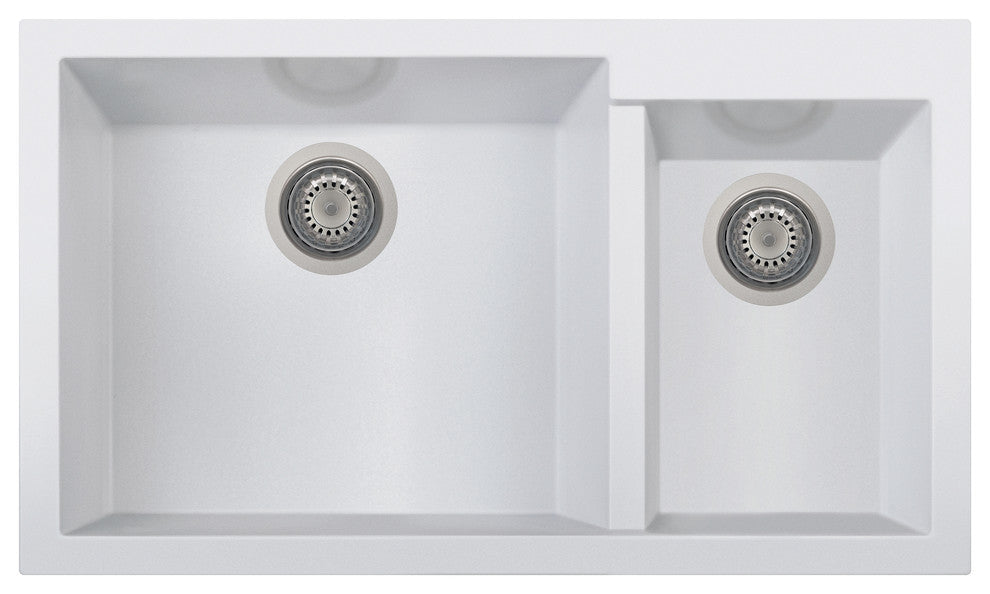 ALFI brand AB3319UM-W White 34" Double Bowl Granite Composite Kitchen Sink