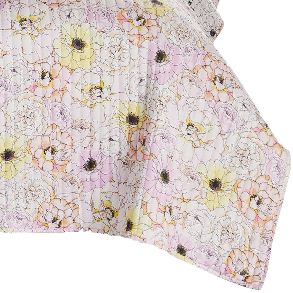 Benzara BM231048 3 Piece Blooming Flower Pattern Queen Quilt Set, White and Pink