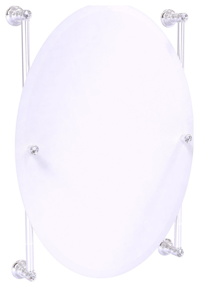 Carolina Crystal Oval Frameless Rail Mounted Mirror, Satin Chrome