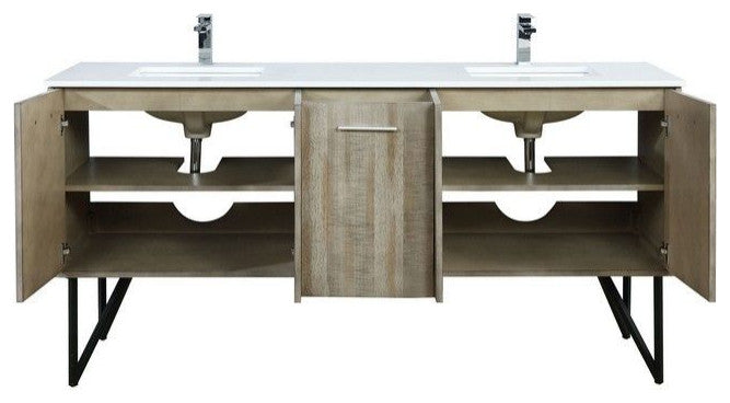Lancy Modern 72" Rustic Acacia Double Sink Bathroom Vanity, Monte Chrome Faucet