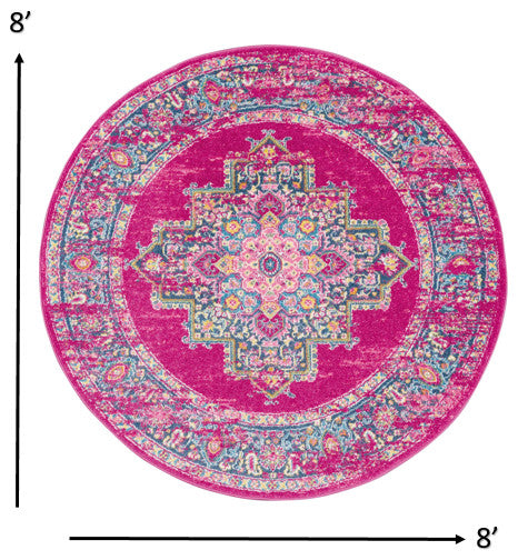 8' Fuchsia Round Power Loom Area Rug