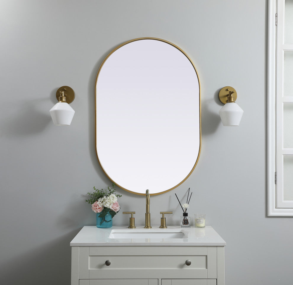 Metal Frame Oval Mirror 27X40 Inch, Brass