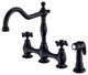 Opulence Two Handle Bridge Kitchen Faucet w/ Sidespray Chrome, Satin Black