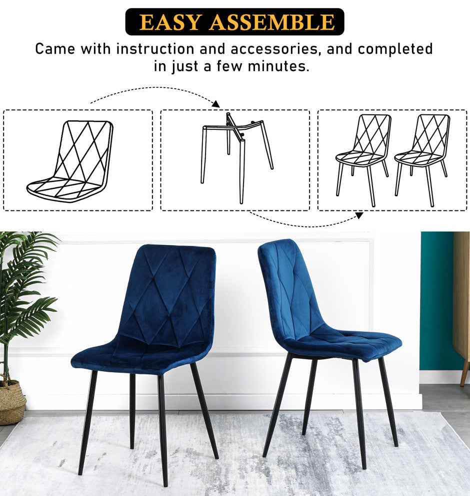 15 in.W Indoor Dining Velvet 4-Chair with Cushions and Metal Legs, Blue