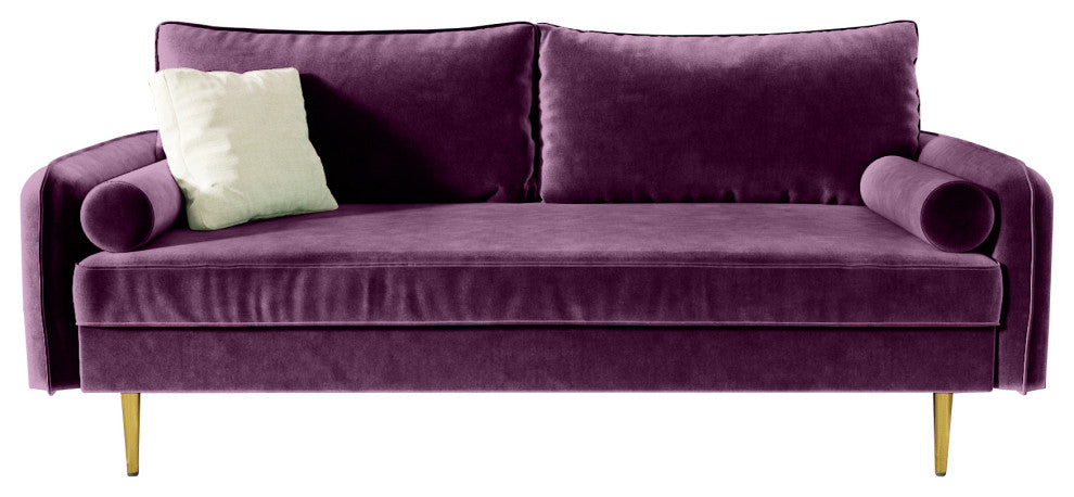 The Audrey I Velvet Round Arm Sofa, Eggplant Purple