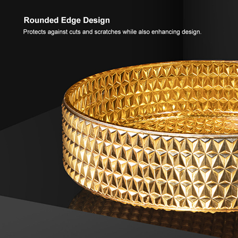 Vessel Transparent Diamond Shaped Crystal Glass Bathroom Wash Sink, Gold