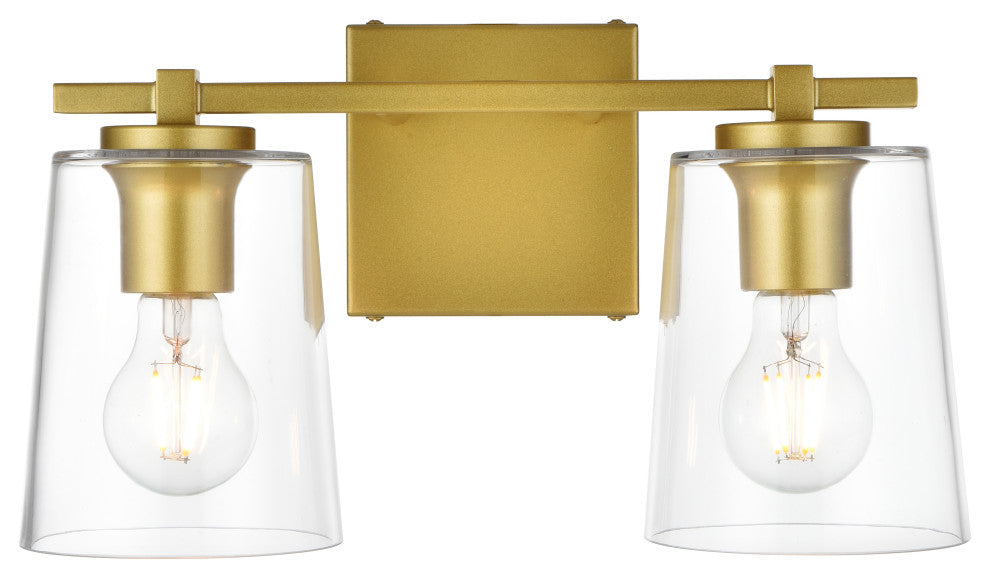 2 Light Brass And Clear Bath Sconce