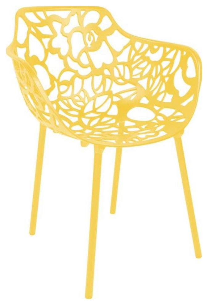 LeisureMod Devon Modern Indoor Outdoor Aluminum Dining Armchair in Yellow
