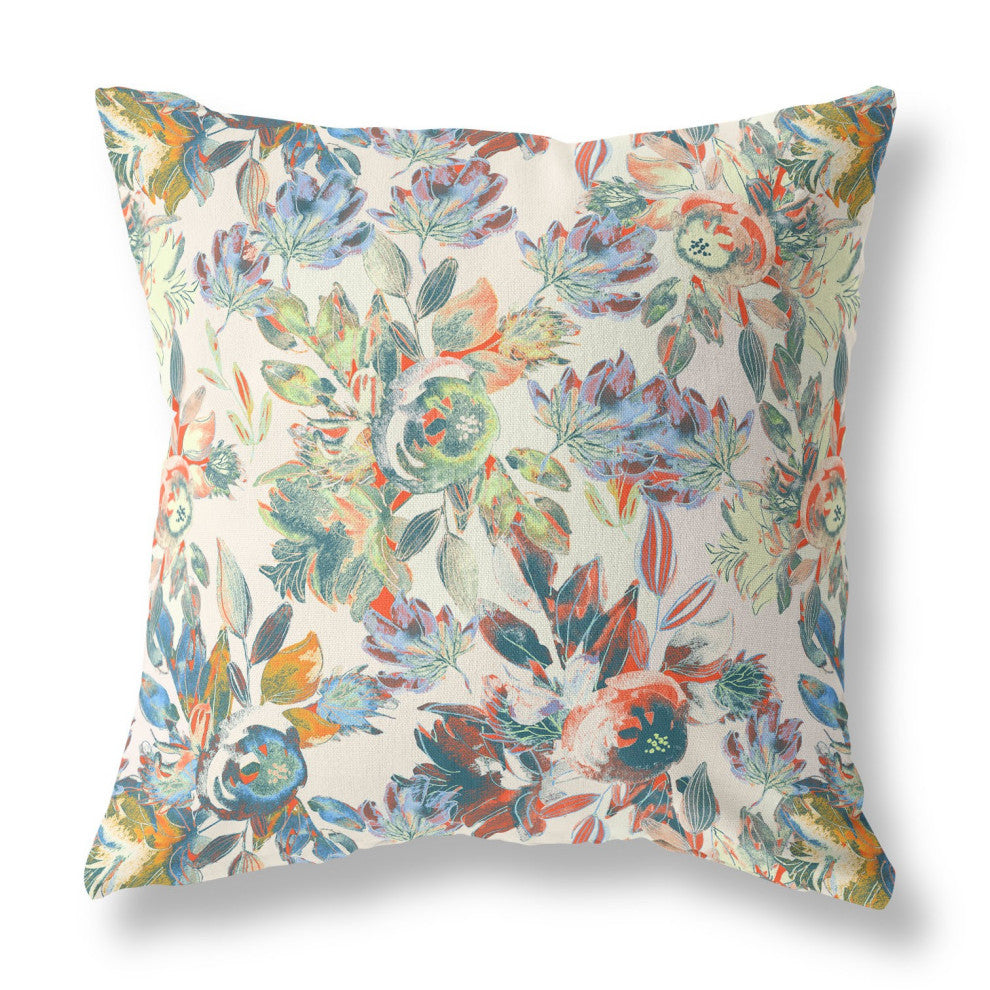 18" Peach Green Geo Tribal Indoor Outdoor Throw Pillow
