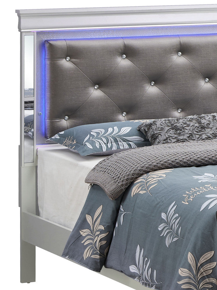 Verona LED Panel Bedframe, Silver Champagne, King