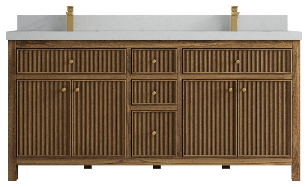 Sonoma Teak 72 Double Sink Bath Vanity in Dark Natural with 2" Carrara Quartz