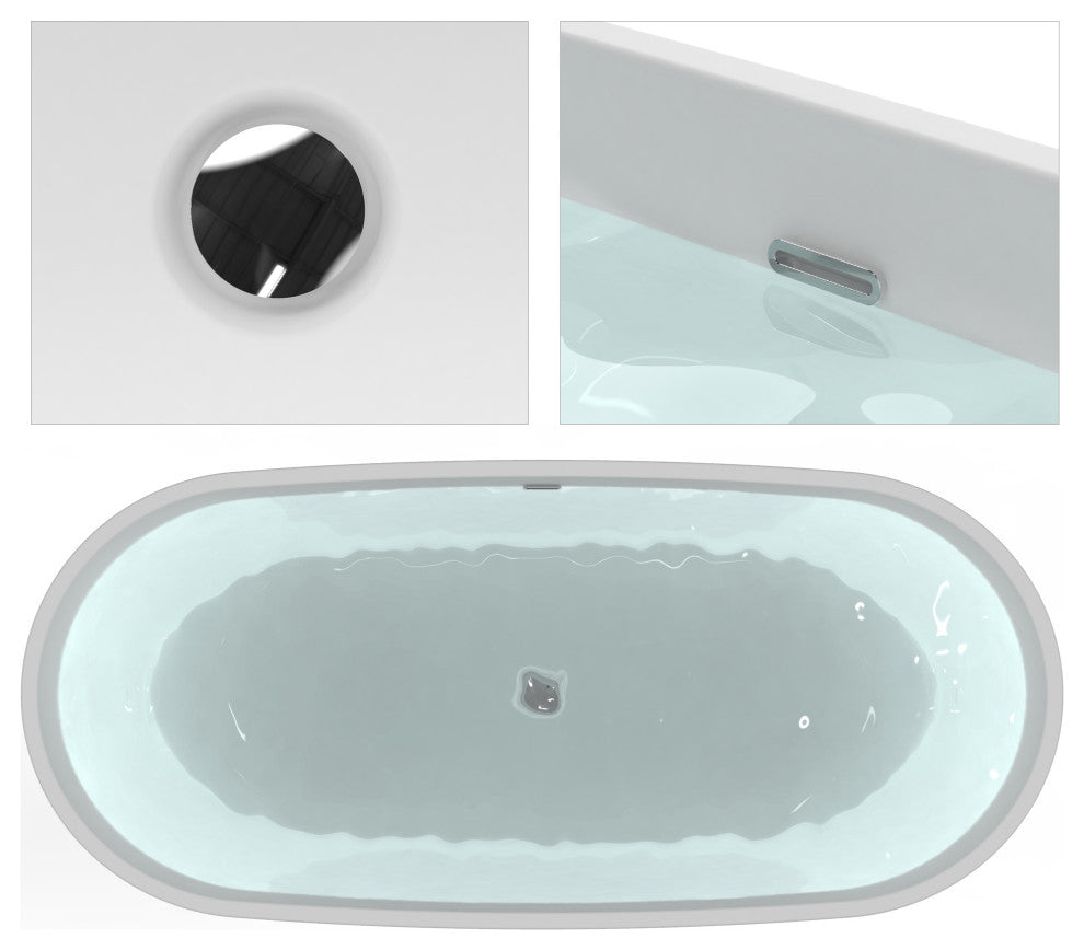 HEATGENE 70 inches Acrylic Freestanding Large Bathtub Modern Bathtub