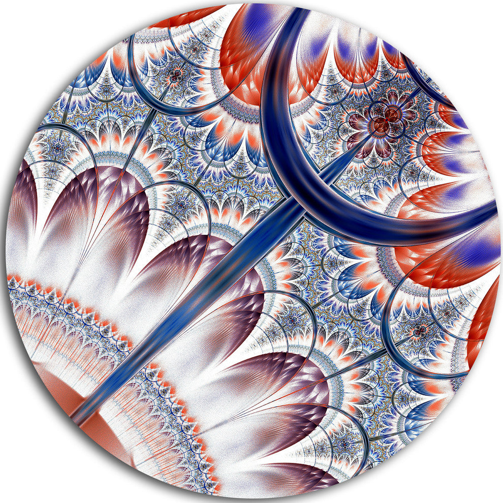Brown Blue Fractal Flower Pattern, Floral Round Wall Art, 23"