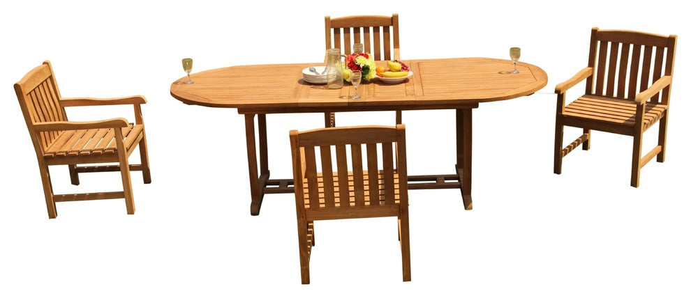 5-Piece Outdoor Teak Patio Dining Set: 94" Masc Oval Table & 4 Devon Arm Chairs