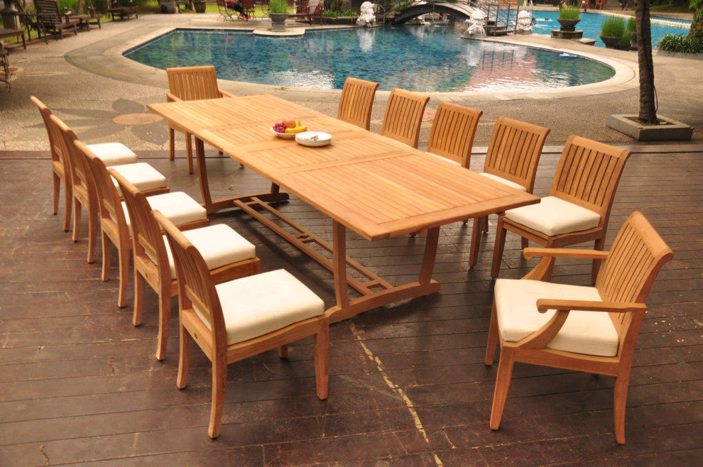 13-Piece Outdoor Teak Dining Set: 117" Masc Rectangle Table, 12 Lagos Chairs