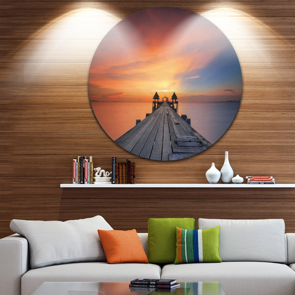 Wooden Bridge Straight Into The Sea, Sea Bridge Round Artwork, 36"