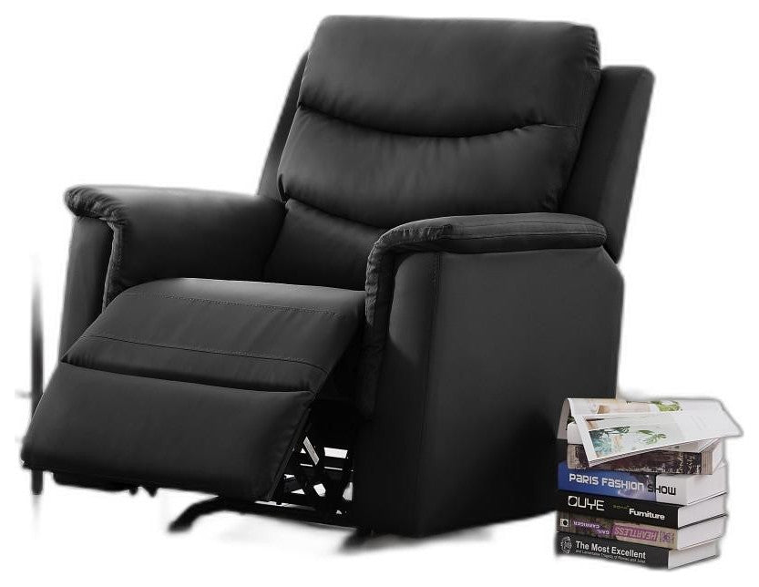 Pillow Rocker Black Faux Leather Recliner Chair