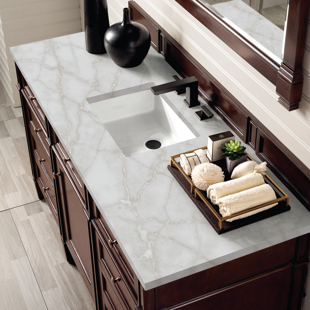 Brittany 60" Single Vanity, Burnished Mahogany, Victorian Silver Quartz