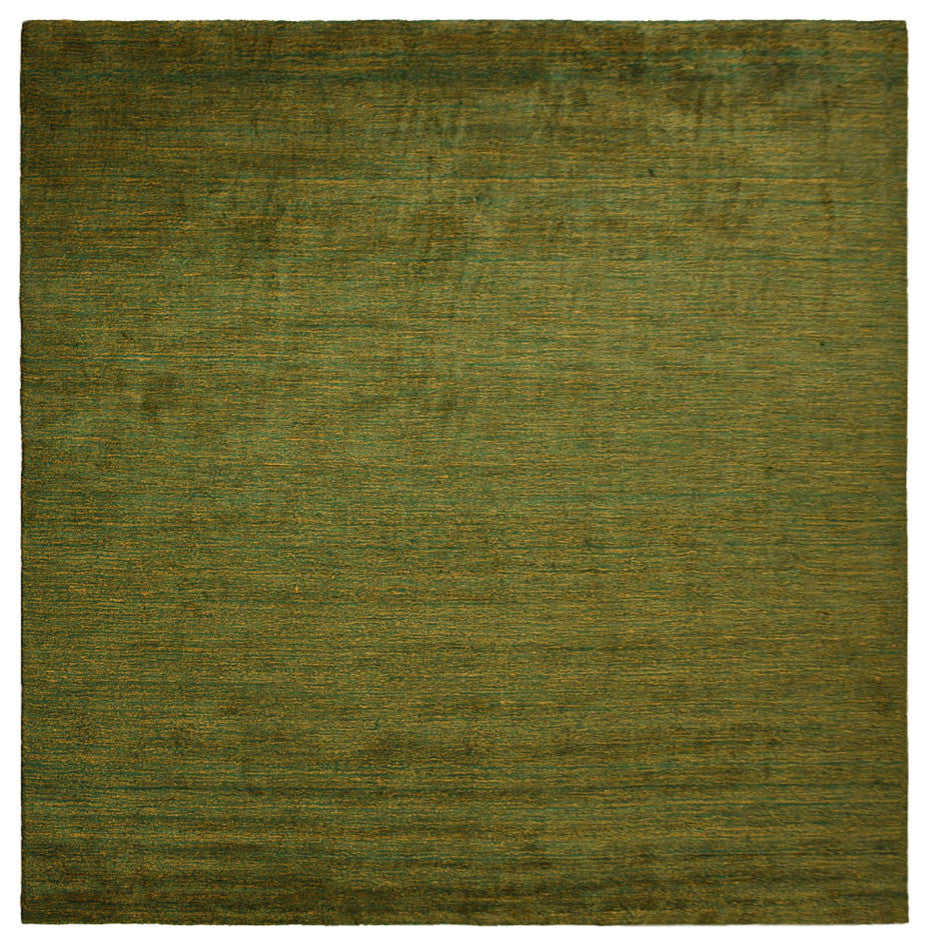 Hand Knotted Loom Silk Mix Area Rug Solid Green Gold
