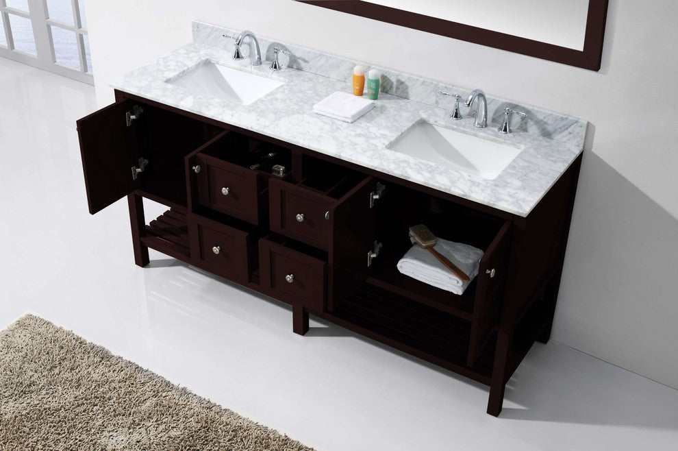 Winterfell 72" Double Bathroom Vanity Set Espresso, Marbel Countertop