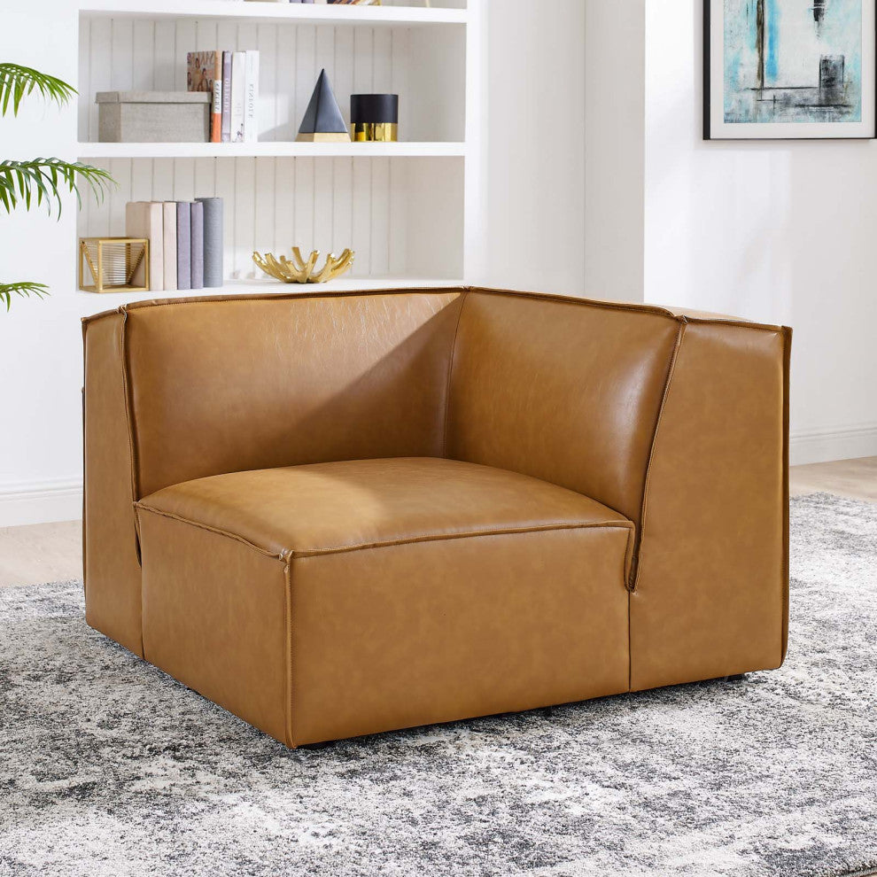 Sofa Corner Chair, Faux Vegan Leather, Tan, Modern, Living Lounge Hospitality