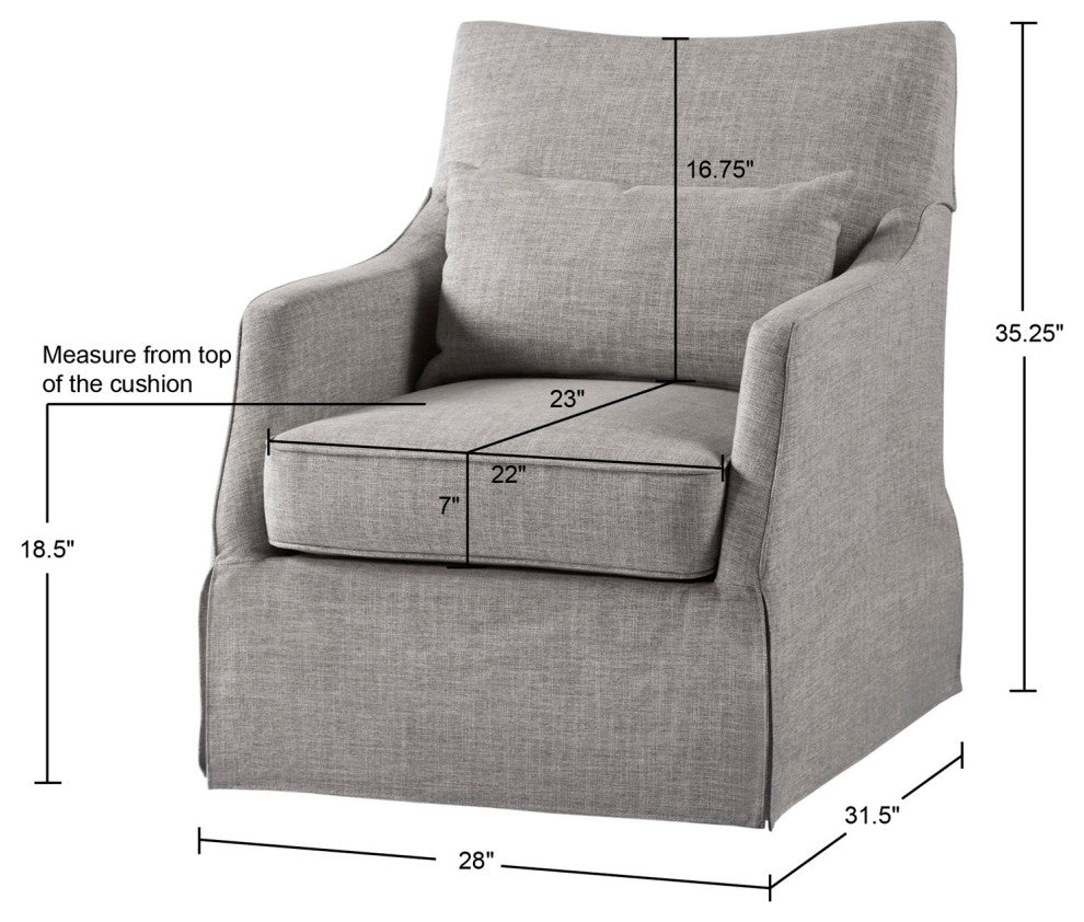 Martha Stewart Upholstered Skirted Swivel Armchair with Pillow, Grey