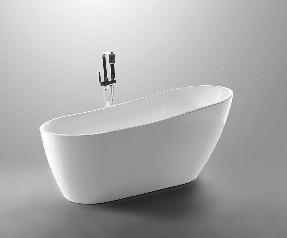 Vanity Art Freestanding Acrylic Soaking Bathtub, White/Integrated Overflow, 67"