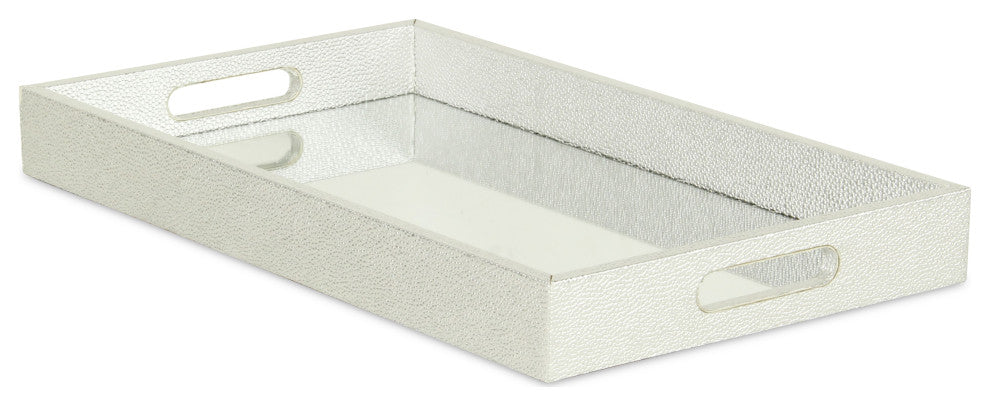 Labai Faux Shagreen, Mirrored Tray, Silver