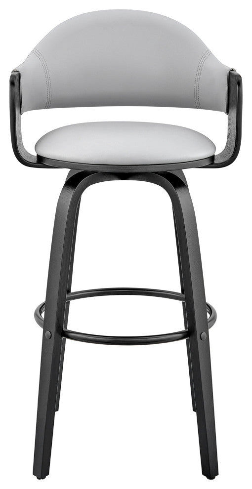 Daxton Faux Leather and Wood Bar Stool, Gray and Black, 26"