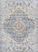 Shaemus Bohemian Medallion Low-Pile Machine-Washable Rug, Cream/Blue/Terra 5x8