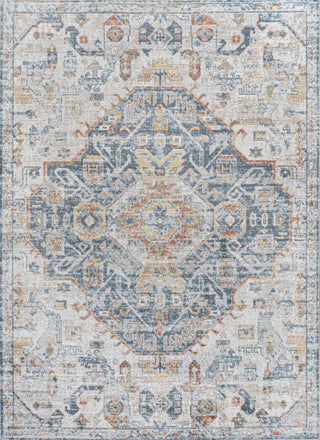 Shaemus Bohemian Medallion Low-Pile Machine-Washable Rug, Cream/Blue/Terra 5x8