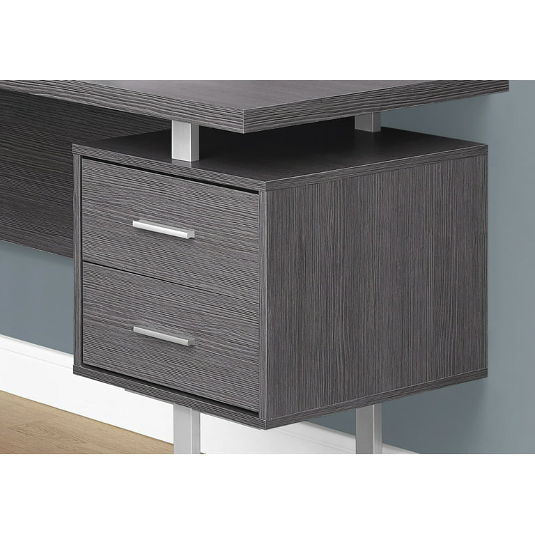 Modern Desk, Spacious L-Shaped Design With Floating Top & Drawers, Gray
