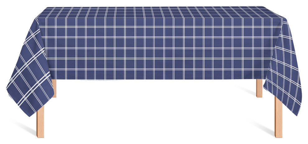 Navy and White Grid 58x102 Tablecloth