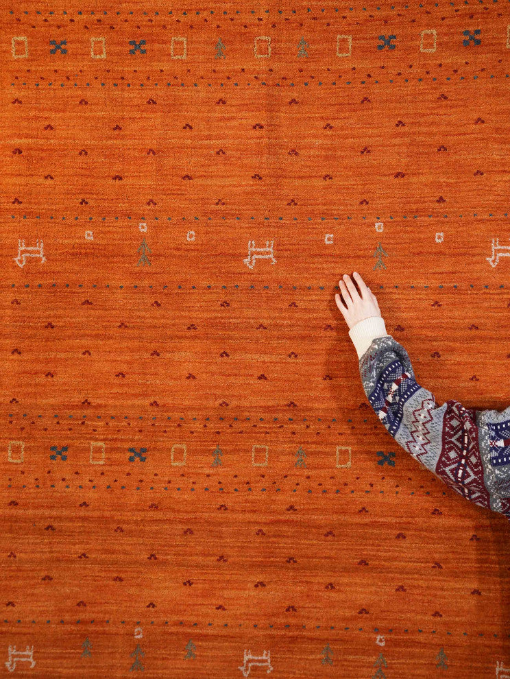 HAND KNOTTED LOOM WOOL ECO-FRIENDLY AREA RUGS- Rectangle, Orange, Contemporary