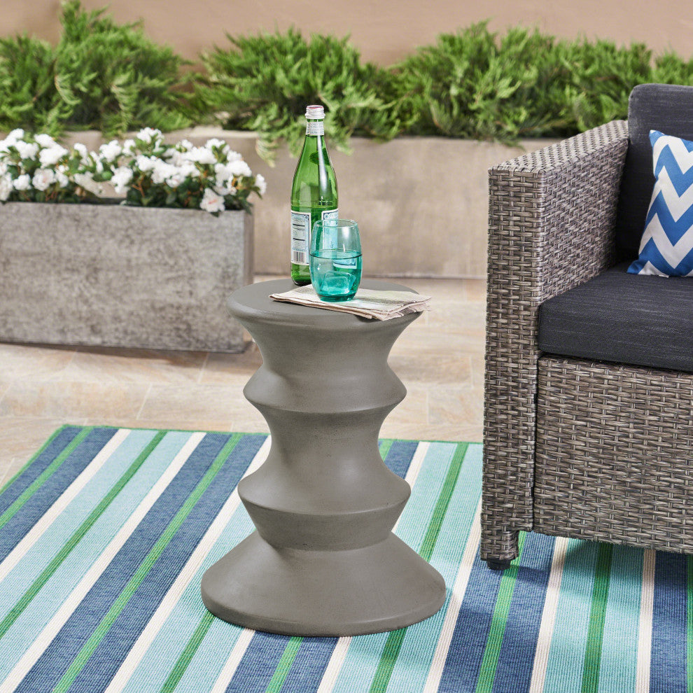 GDF Studio Alia Outdoor 22" Light-Weight Concrete Side Table, Light Gray