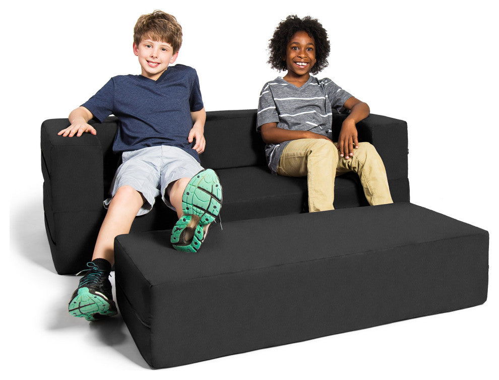 Zipline Big Kids Modular Sofa and Ottoman, Black
