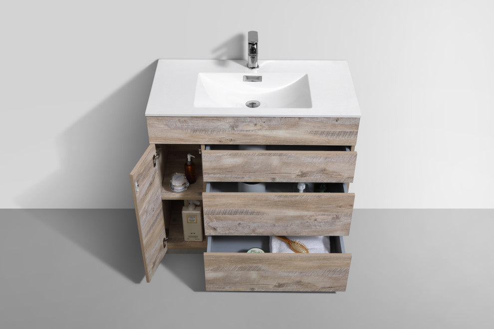 Milano 36" Modern Bathroom Vanity, Nature Wood