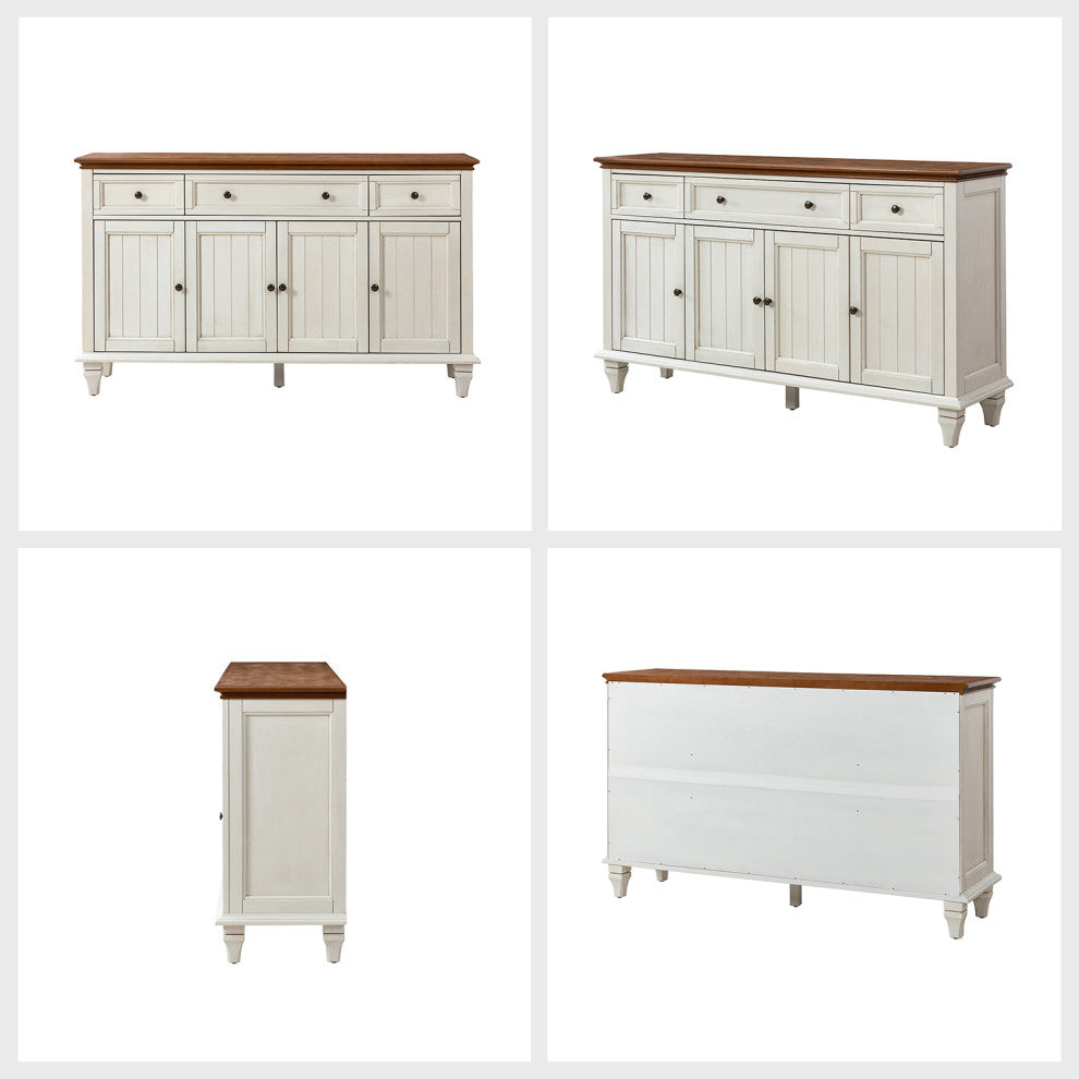 Traditional Sideboard With Storage With 3 Drawers, White