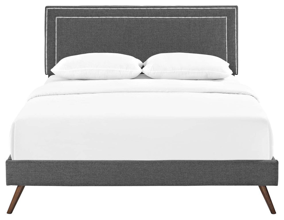 Modway Virginia Queen Platform Bed With Round Splayed Legs, Gray